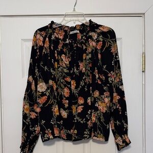 Red Haute Black Floral Smocked-Neck Blouse
